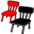 Красный стул уже, чем чёрный.