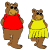 El oso con el vestido es más pequeño que el oso con la camiseta.